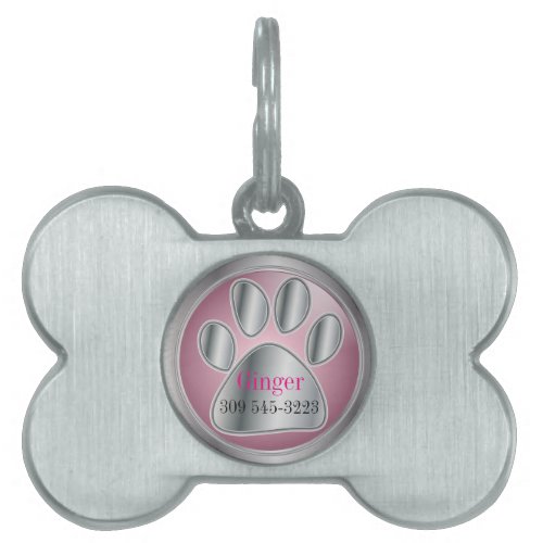 Pink and Silver Paw Print  DIY Name Pet Name Tag