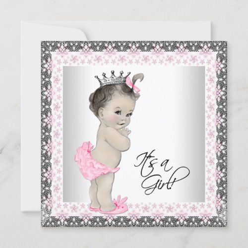 Pink and Silver Princess Baby Girl Shower Invitation