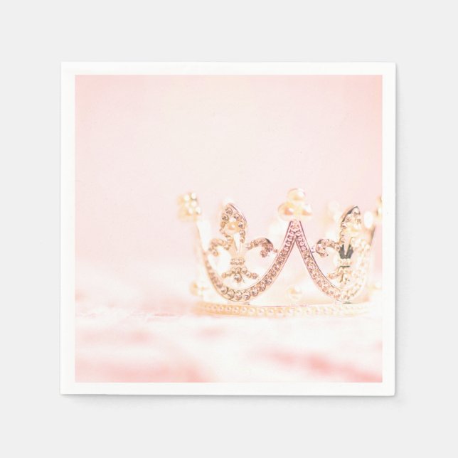 Pink and Silver Princess Crown Napkins (Front)