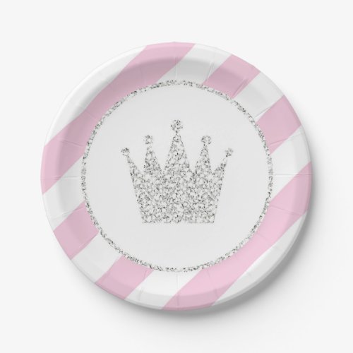 Pink and Silver Princess Crown Party Plates