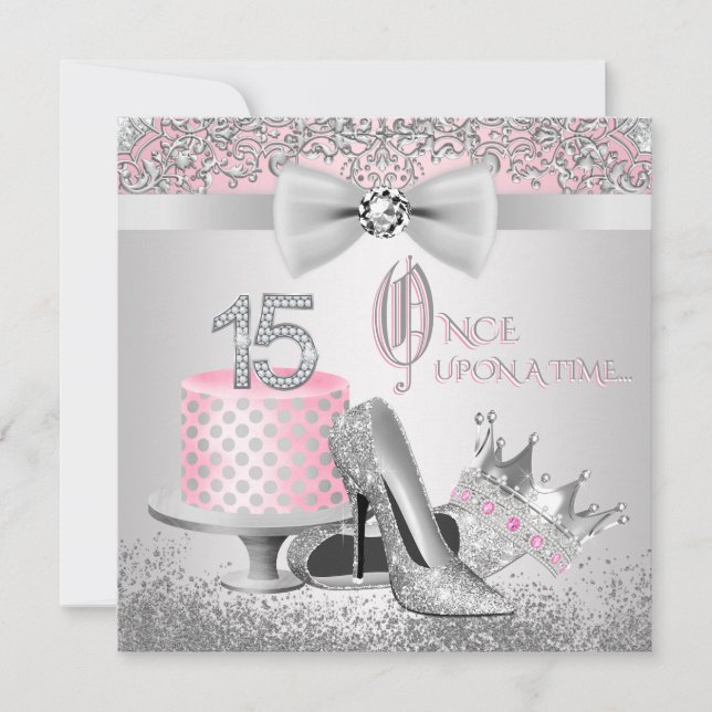 Pink and Silver Princess Quinceanera Invitation (Front)