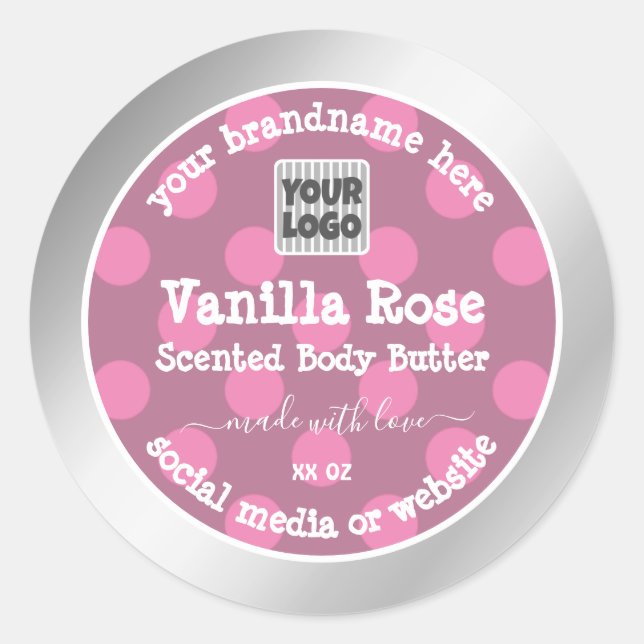 Pink and Silver Product Packaging Labels With Logo (Front)