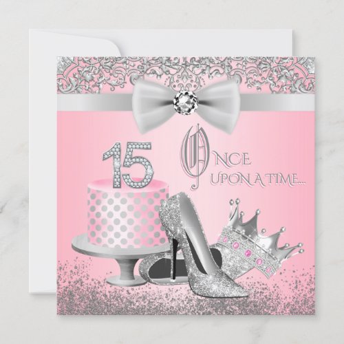 Pink and Silver Quinceanera Birthday Party Invitation