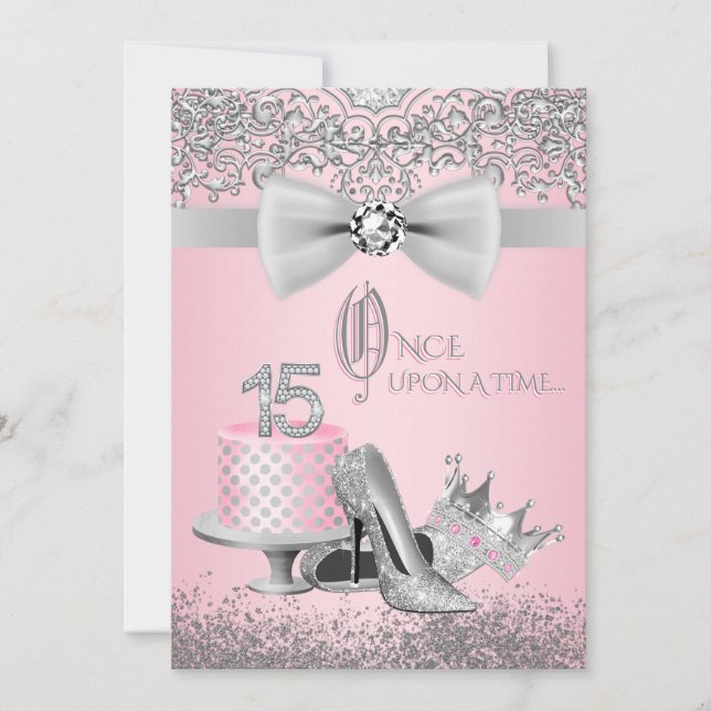 Pink and Silver Quinceanera Invitation (Front)
