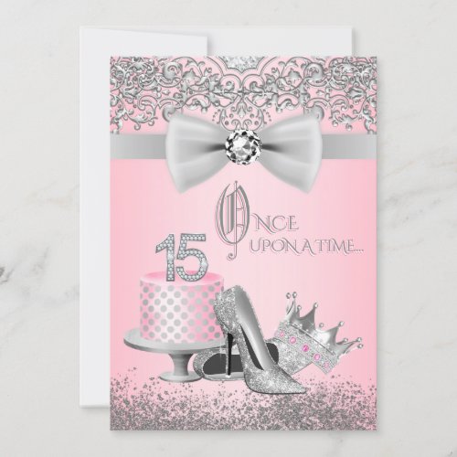 Pink and Silver Quinceanera Invitation