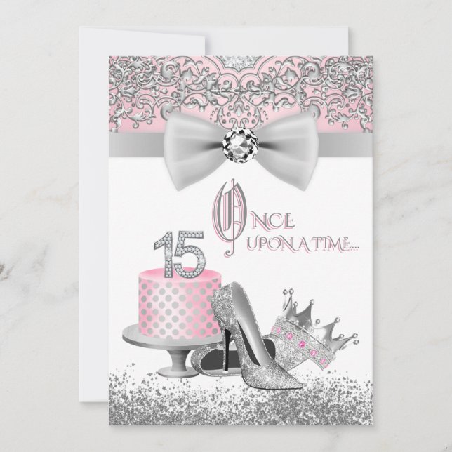 Pink and Silver Quinceanera Invitation (Front)