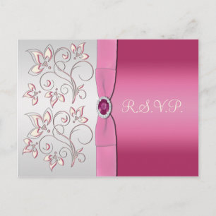 Pink and Silver R.S.V.P. Postcard