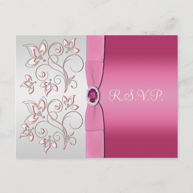 Pink and Silver R.S.V.P. Postcard (Front)