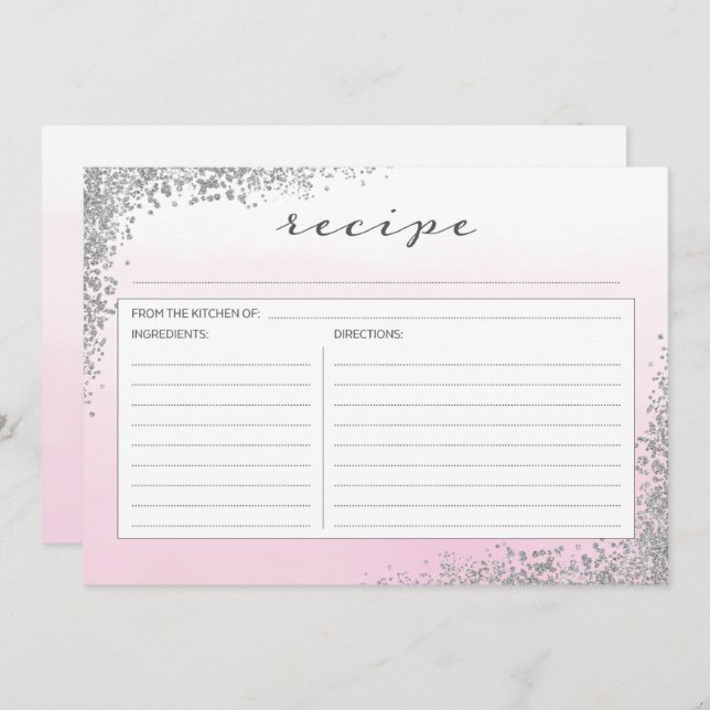 Pink and Silver Recipe Card (Front/Back)