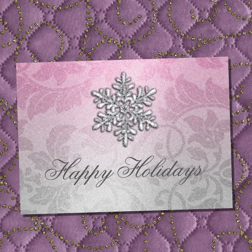 Pink and Silver Shimmer Damask Holiday Card