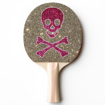 Pink and Silver Skull Glitter Ping Pong Paddle
