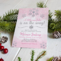 Pink and Silver Snowflake Baby Shower Invitation