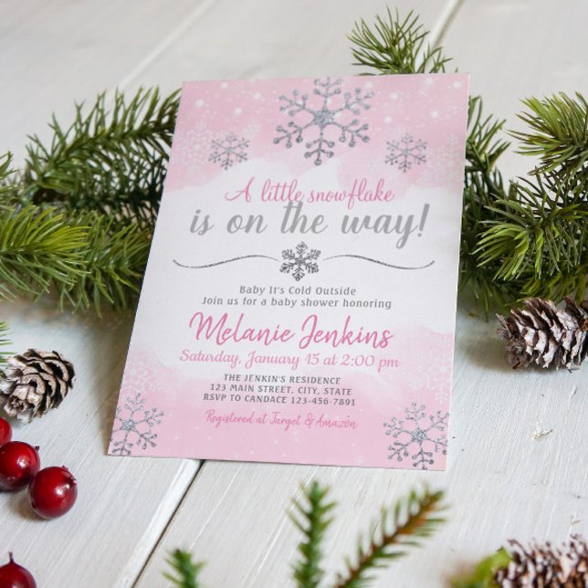 Pink and Silver Snowflake Baby Shower Invitation (Creator Uploaded)