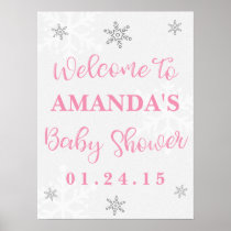 Pink and Silver Snowflake Baby Shower Welcome Sign