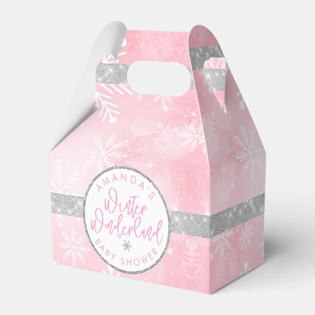 Pink and Silver Snowflake Favor Boxes (Front Side)
