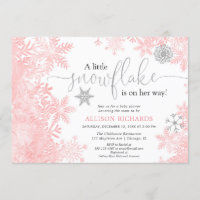 Pink and silver snowflake winter girl baby shower invitation