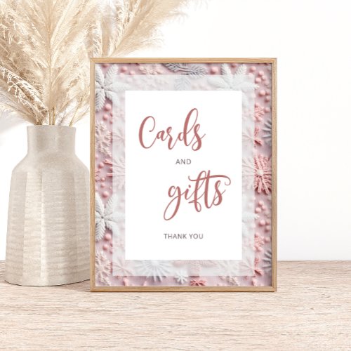 Pink and Silver Snowflakes Cards and Gifts Poster