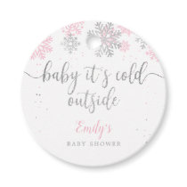 Pink And Silver Snowflakes Winter Girl Baby Shower Favor Tags