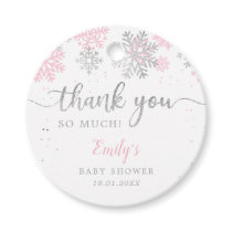 Pink And Silver Snowflakes Winter Girl Baby Shower Favor Tags