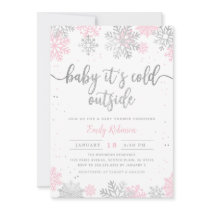 Pink And Silver Snowflakes Winter Girl Baby Shower Invitation