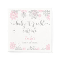 Pink And Silver Snowflakes Winter Girl Baby Shower Napkins