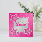 Pink and Silver Stars Sweet 16 Invitation (Standing Front)