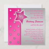 Pink and Silver Stars Sweet 16 Invitation (Back)