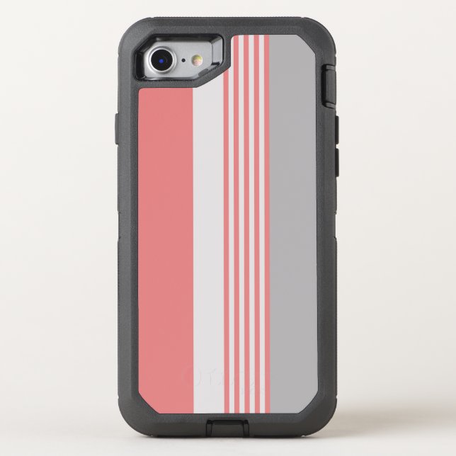 Pink and Silver Striped Otterbox iPhone Case (Back)