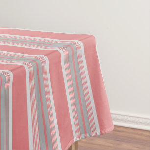 Pink and Silver Striped Tablecloth