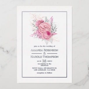 Pink and Silver Tropical Floral Wedding Foil Invit Foil Invitation