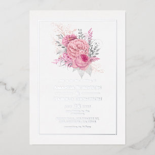 Pink and Silver Tropical Floral Wedding Foil Invit Invitation