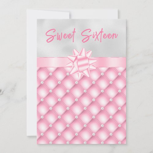 Pink and Silver Tufted Pearls Sweet Sixteen Invitation