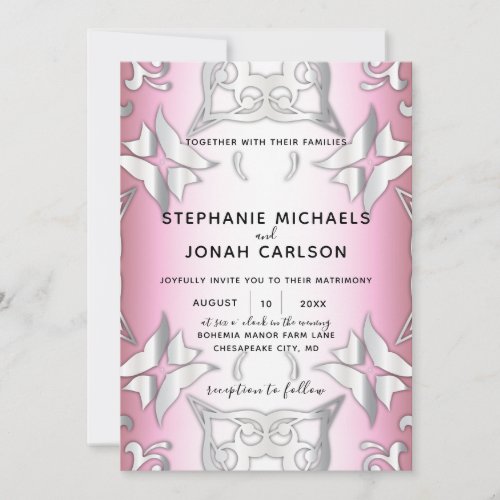 Pink And Silver Vintage Antique Elegant Wedding  Invitation