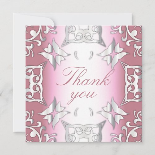 Pink And Silver Vintage Antique Elegant Wedding  Thank You Card