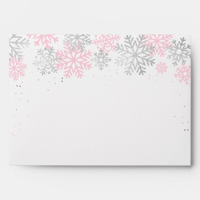 Pink And Silver Winter Snowflakes Envelope (Front)