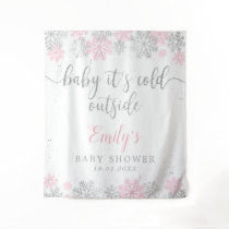 Pink And Silver Winter Snowflakes Girl Baby Shower Tapestry