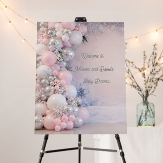 Pink and Silver Winter Themed Baby Shower Foam Board