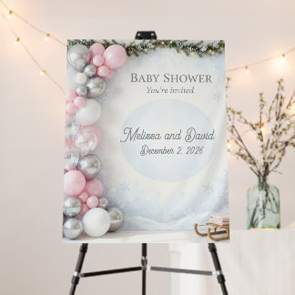 Pink and Silver Winter Themed Baby Shower Foam Board