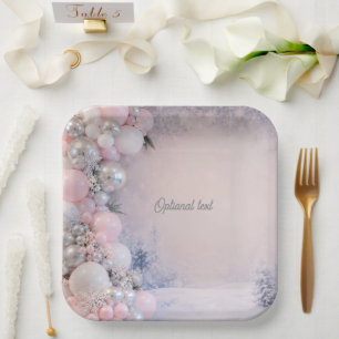 Pink and Silver Winter Themed Baby Shower Paper Plates