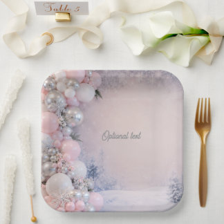 Pink and Silver Winter Themed Baby Shower Paper Plates