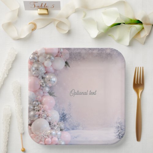 Pink and Silver Winter Themed Baby Shower  Paper Plates