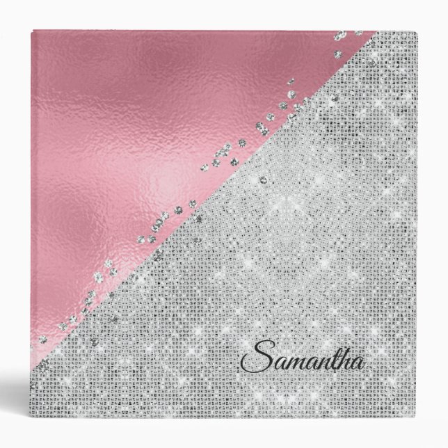 Pink and Silver with Faux Glitter Avery Binder (Front)
