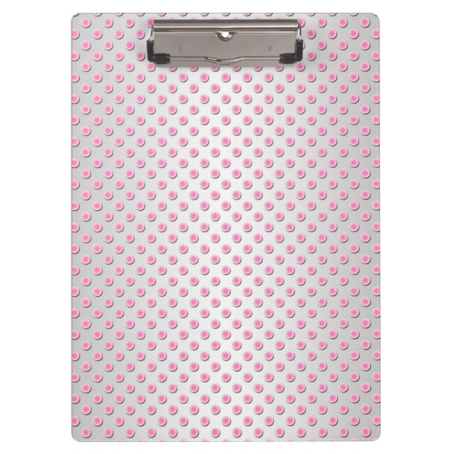 Pink and Silvery White Polka Dot Pattern Clipboard (Front)