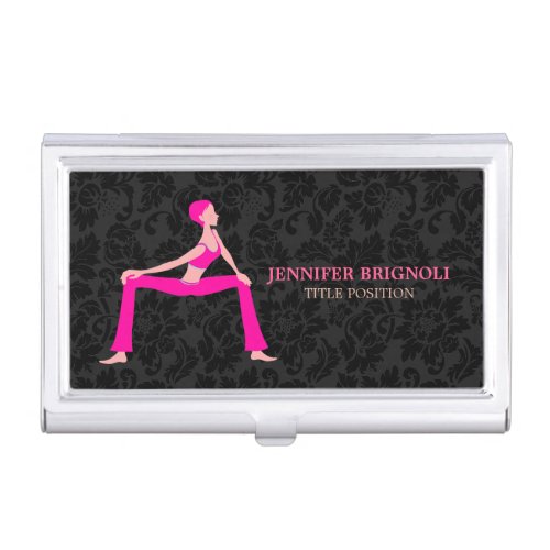 Pink And Skin Tones Yoga Pose Silhouette Business Card Case