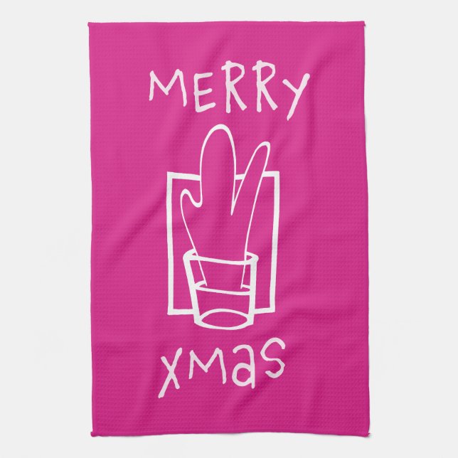 Pink and Sparkling Merry Xmas Kitchen Towel (Vertical)