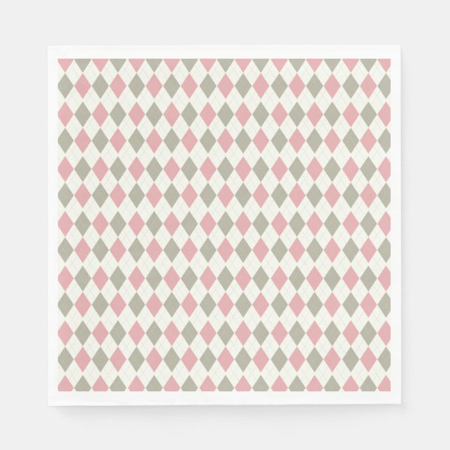 Pink and Taupe Argyle Pattern-Elegant  Versatile Napkins (Front)