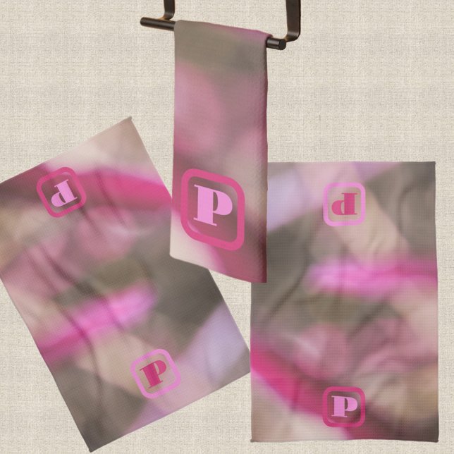 Pink and Taupe Camo Abstract Chic Monogrammed Kitchen Towel (Creator Uploaded)