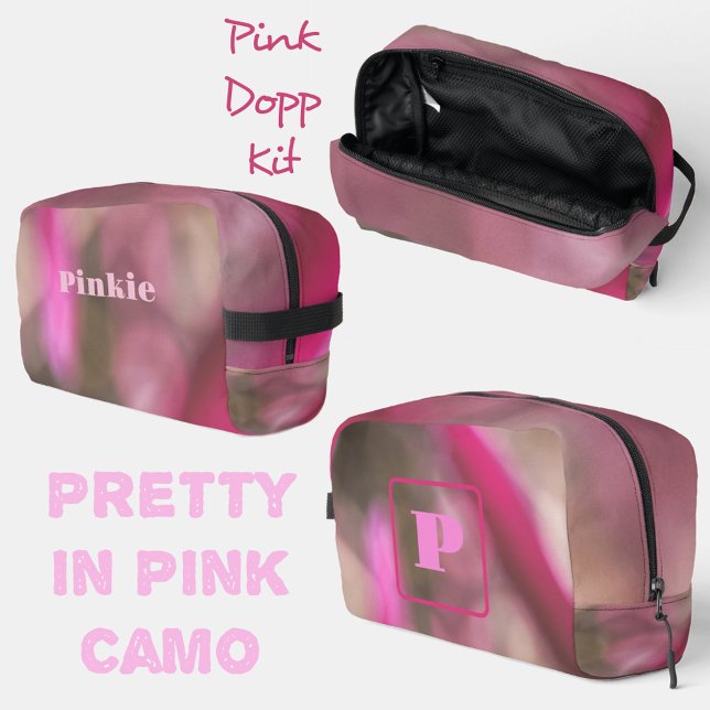 Pink and Taupe Camouflage Chic Monogrammed Dopp Kit (Creator Uploaded)