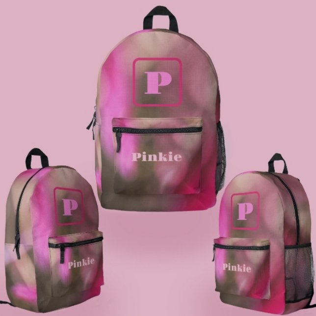 Pink and Taupe Camouflage Chic Monogrammed Printed Backpack (Creator Uploaded)