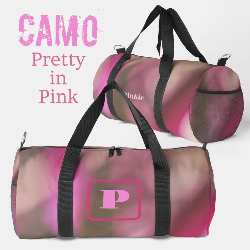 Pink and Taupe Chic Camouflage Monogrammed Duffle Bag